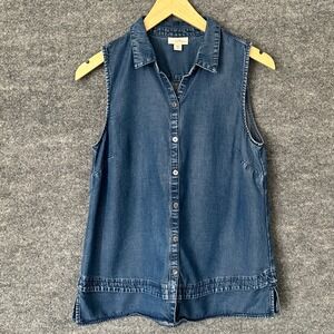 J.Jill Shirt Womens Small Petite Blue Chambray Summer Everyday Casual Denim Tank